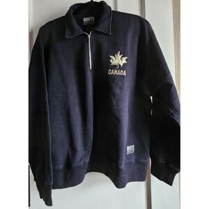 VTG ROOTS‎ ATHLETICS navy blue 1/4 zip collared men pullover solid sweatshirt S